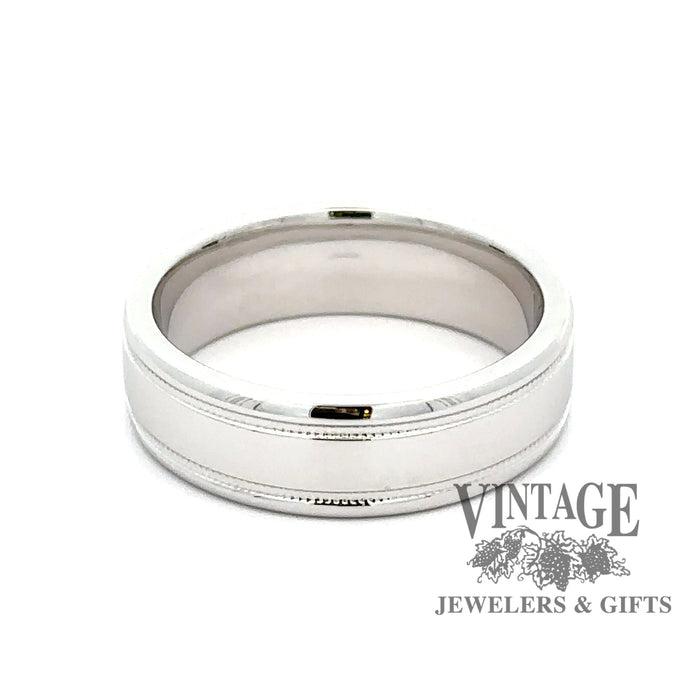 Coined Border 14K White Gold 6 mm comfort fit ring
