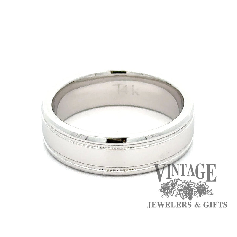 14KW gold ring band with inverted millgrain border fromt