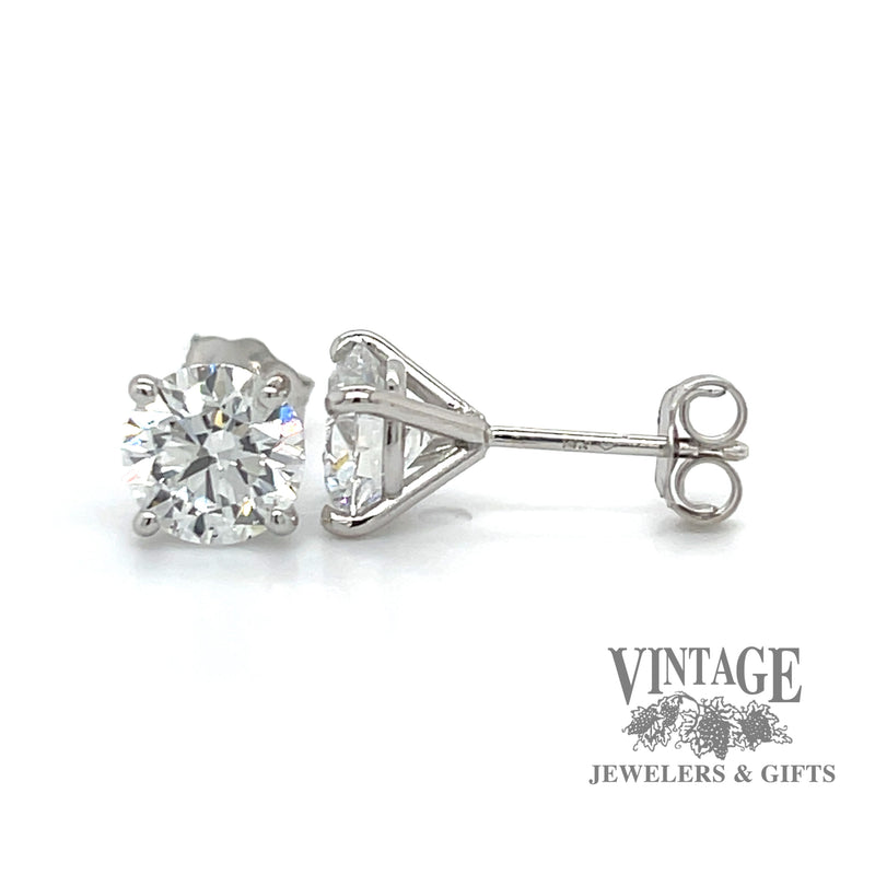 14 karat white gold 2.06 ct. total weight round lab grown diamond  stud earrings