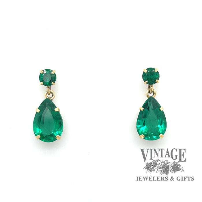 Natural emerald 18ky gold drop earrings