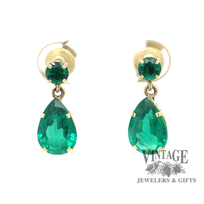 Natural emerald 18ky gold drop earrings suspended 