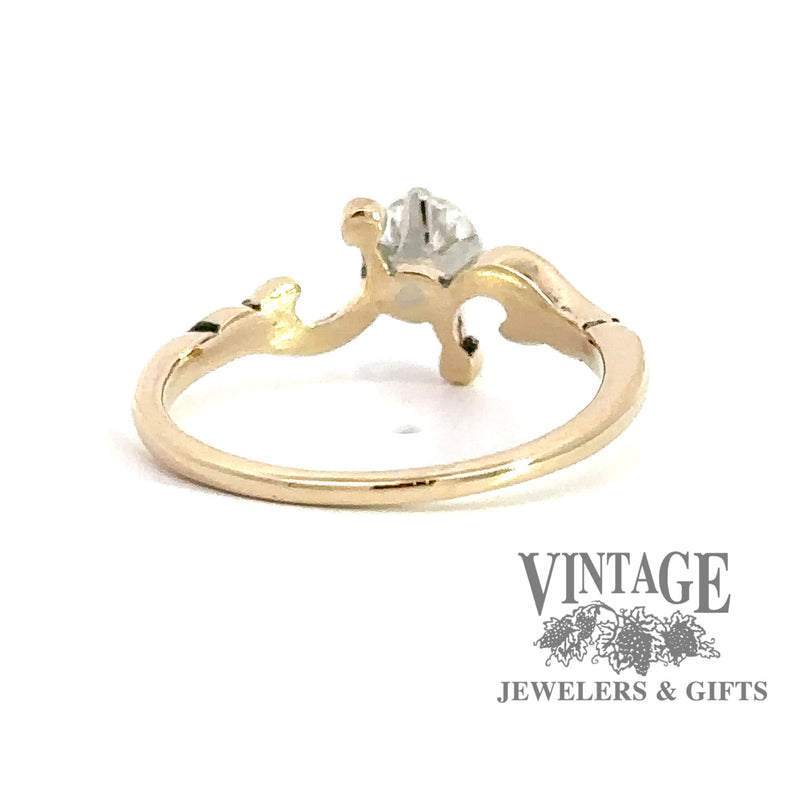 14 karat yellow gold scroll motif .29 carat diamond solitaire ring, rear view