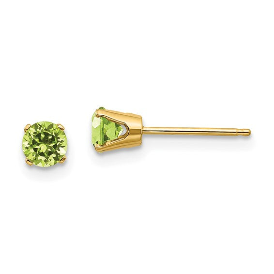 14 karat yellow gold 4mm Peridot pierced stud earrings