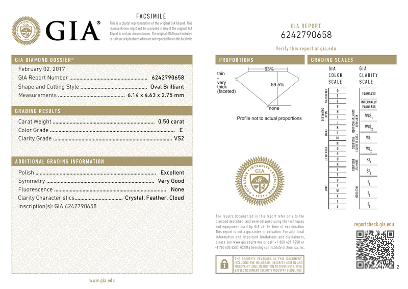 .50 carat, oval shaped, E color, VS2 clarity, natural diamond, GIA graded