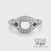 Vintage inspired sapphire and diamond semi-mount 14k gold ring video