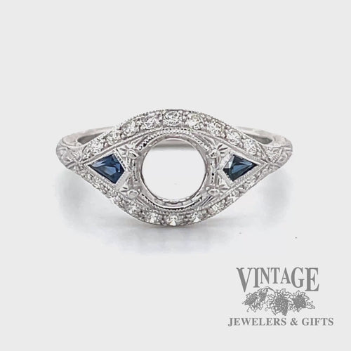 Vintage inspired sapphire and diamond semi-mount 14k gold ring video