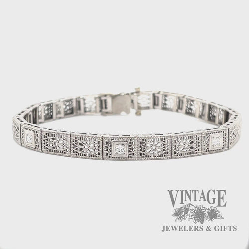 7" Antique filigree diamond 14k white gold with platinum bracelet video