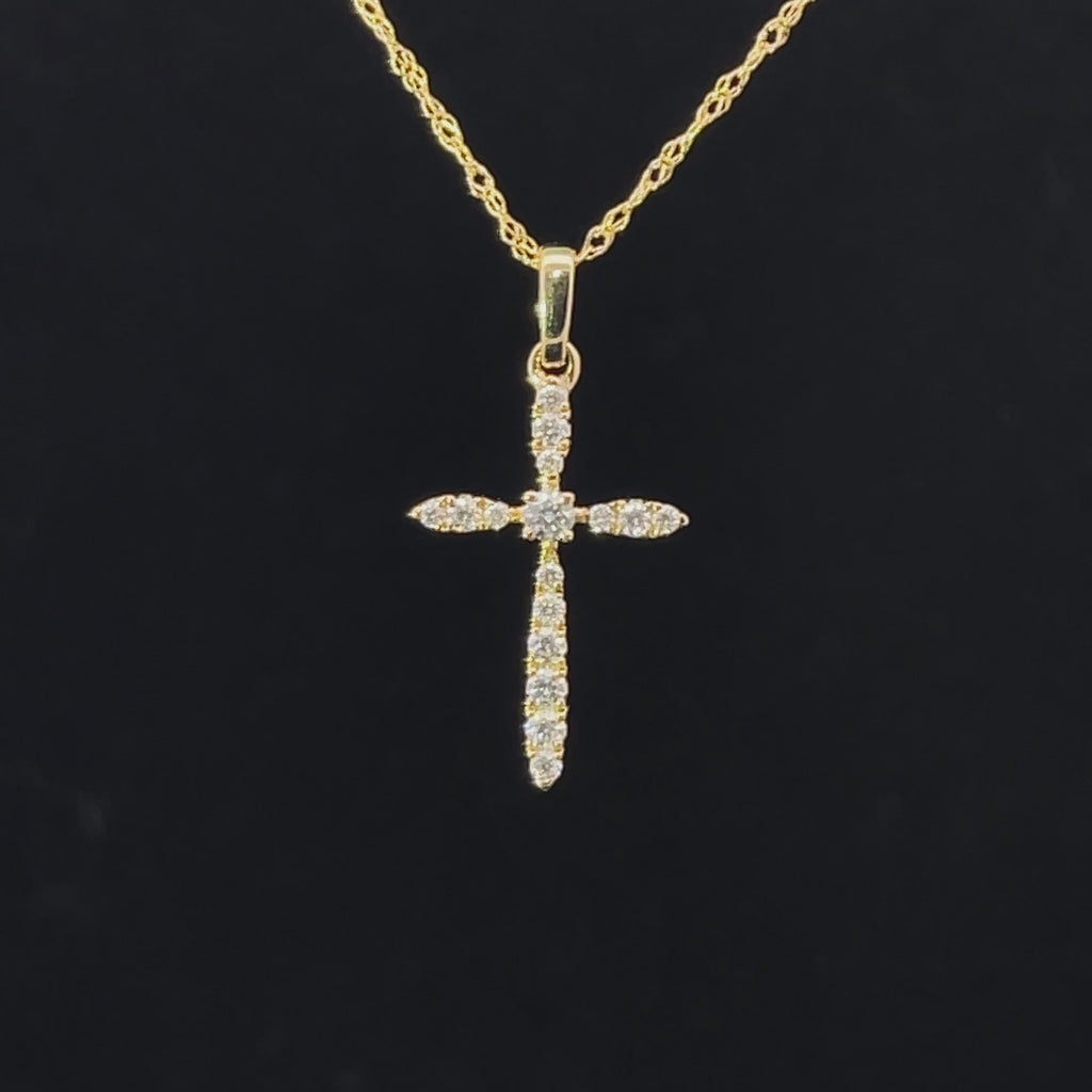 14 karat gold and diamond cross necklace video