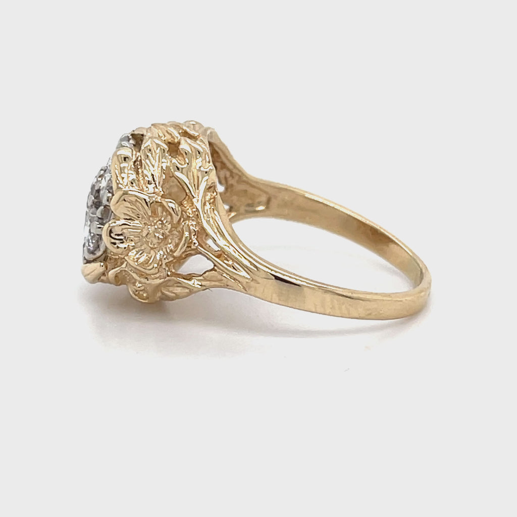 Nature inspired Diamond cluster Ring in 14k Yellow Gold VIDEO