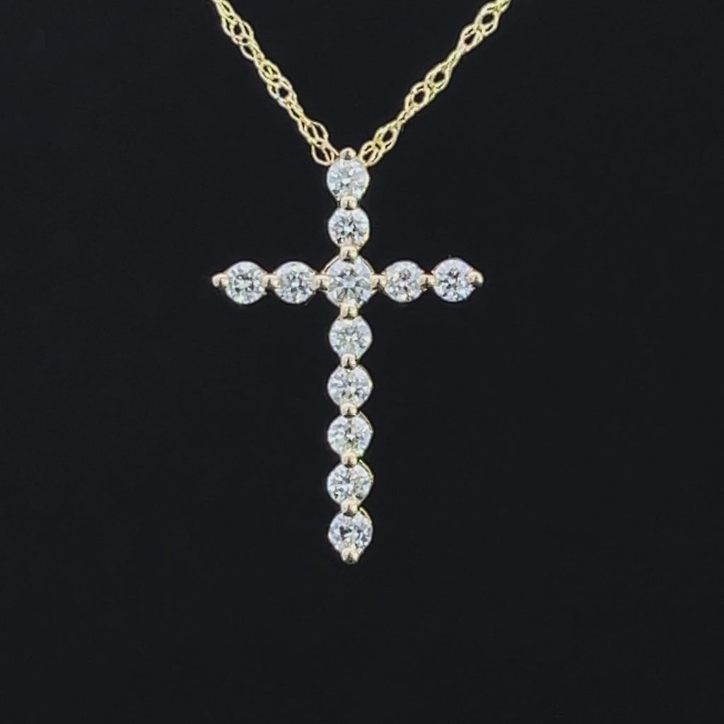 Bubble style 14ky gold and diamond cross necklace video