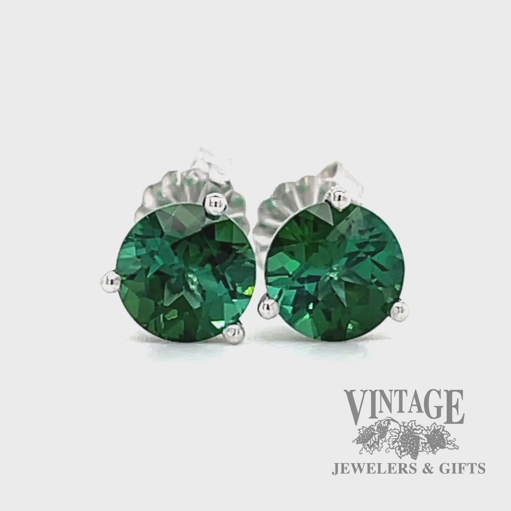 Seagreen 6mm round tourmaline 14KW gold martinis stud earrings. video