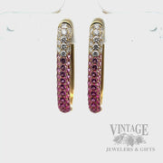 Ombre Pink Sapphire and Diamond 18k Gold Rectangular Hoops Video