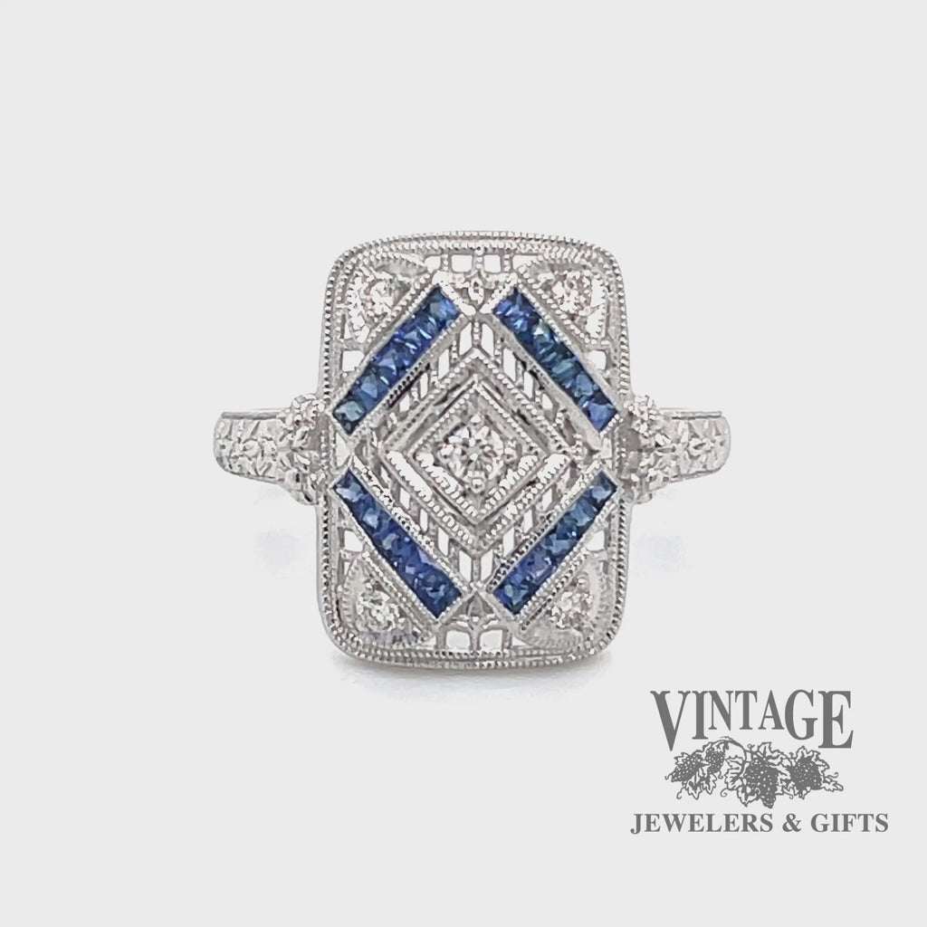 Vintage inspired sapphire and diamond 14kw gold ring video
