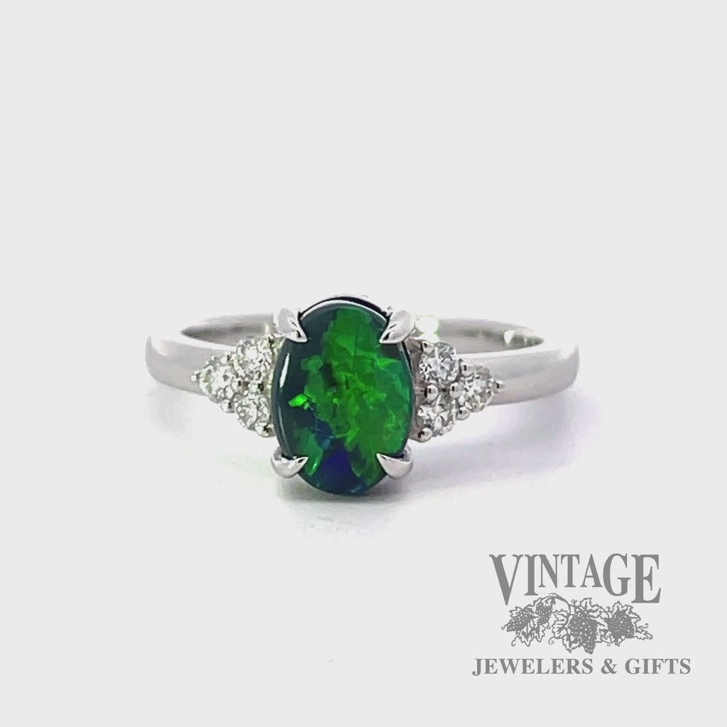 Black opal and diamond 18kw gold ring video