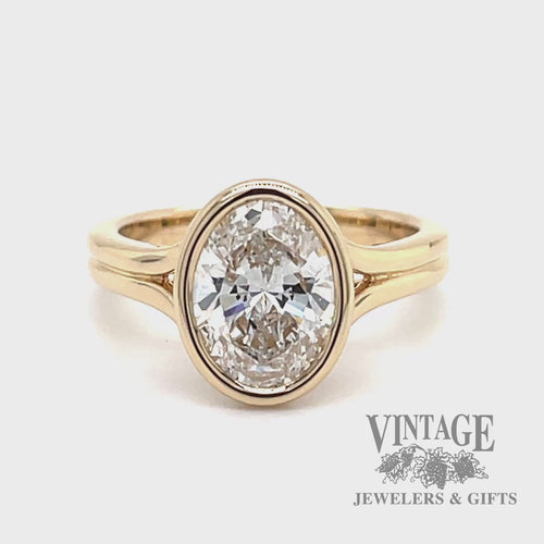 2.04 carat oval lab diamond bezel set 14k gold ring video