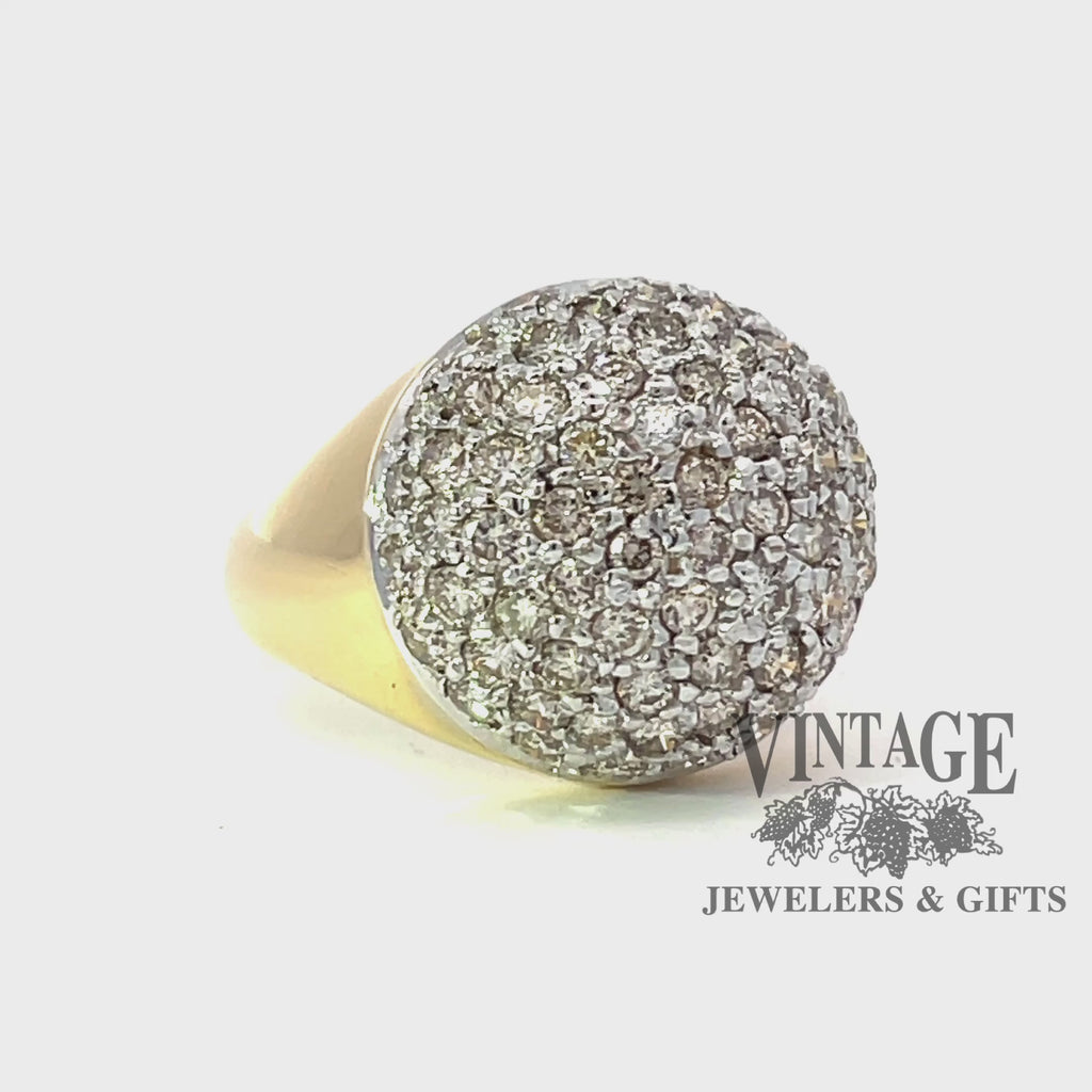 Revolving video of 18 karat two tone gold domed 1 carat total weight diamond pave ring