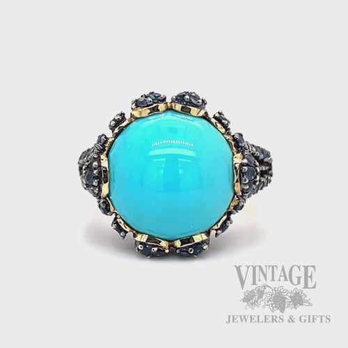 Natural Turquoise & Blue Sapphire 14K Yellow Gold Ring Video