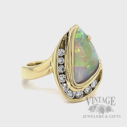 Freeform White Opal Diamond Accented 14k Gold Ring Video