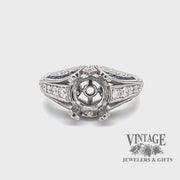 Vintage inspired platinum diamond and sapphire hand engraved ring video