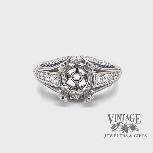 Vintage inspired platinum diamond and sapphire hand engraved ring video