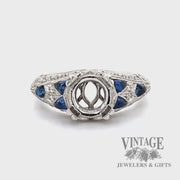 Diamond  and blue sapphire cabochon vintage inspired platinum semi-mount ring video