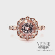 Morganite and diamond 14k rose gold halo ring video