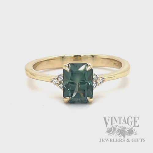 Teal Montana natural sapphire and diamond 14k gold ring video