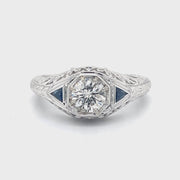 Sapphire and .70ct natural diamond filigree gallery 14kw gold ring video