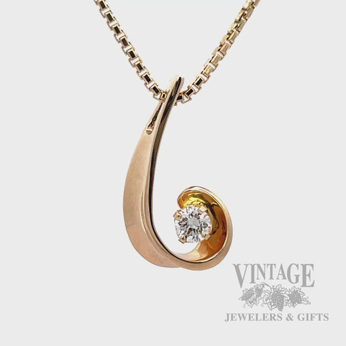 Scroll 14k gold and diamond .33 carat solitaire pendant video