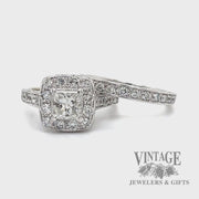 Princess cut 14k white gold and diamond wedding ring set video