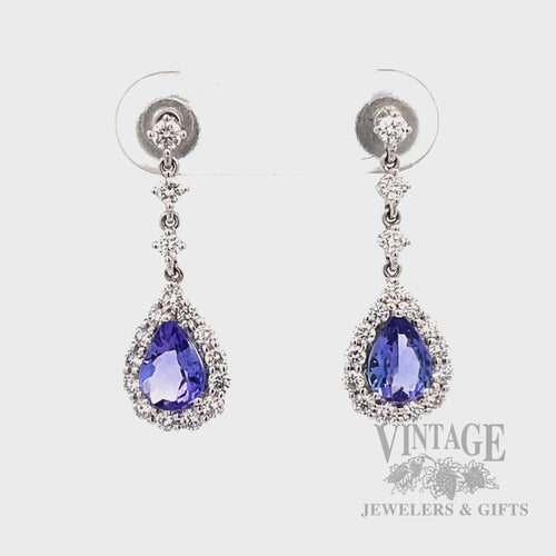 Tanzanite and diamond 14k white gold drop earrings video