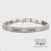 7" Antique filigree sapphire and diamond 14k white gold with platinum bracelet video