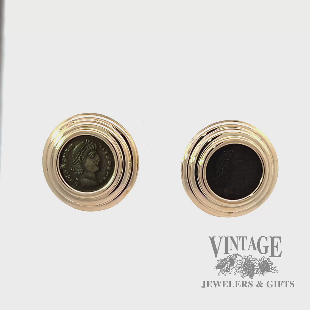 14k yellow gold medallion earrings with ancient coin center video