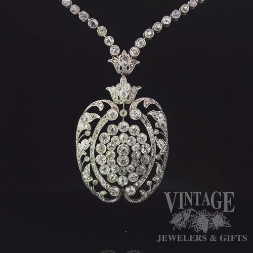 Art Nouveau Platinum and old mine cut diamond 18" necklace. video