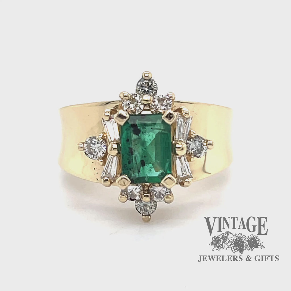 Emerald and diamond 14ky gold tapered ring video