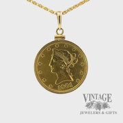 1901 Liberty Head Gold coin in pendant bezel video