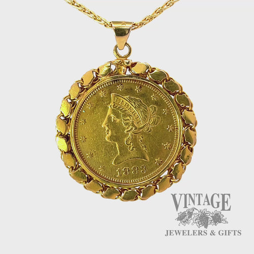 1883 Liberty Gold coin in decorative bezel video