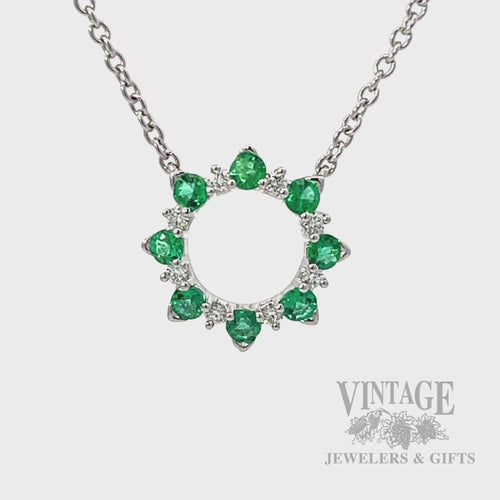 Emerald and diamond circlet 14k white gold 18" necklace video