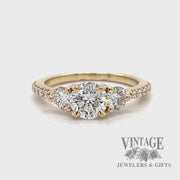 Three stone 14k gold natural diamond ring with accented diamond shank, 1.73 CTW. video