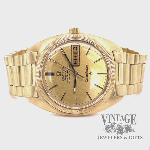Vintage Omega constellation automatic solid 14k gold watch video