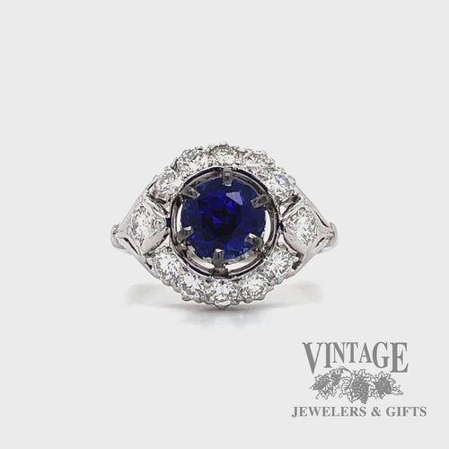Royal Blue Sapphire diamond halo platinum ring video