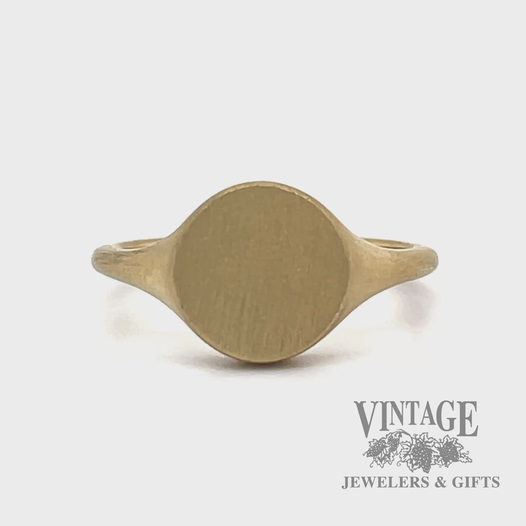 Satin finish 14k yellow gold round signet ring video