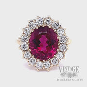 Rubelite Tourmaline and Diamond 14k Gold Halo Ring Video