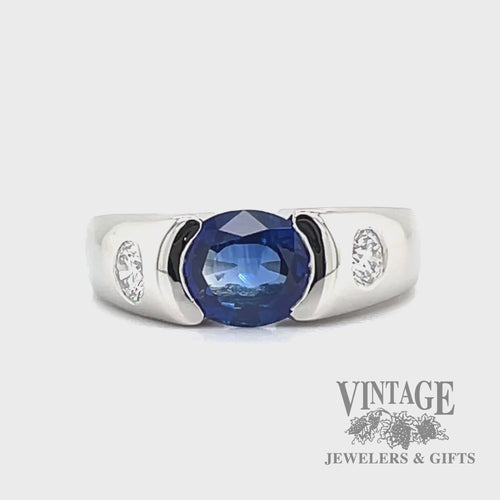 East/West blue sapphire and diamond platinum ring video