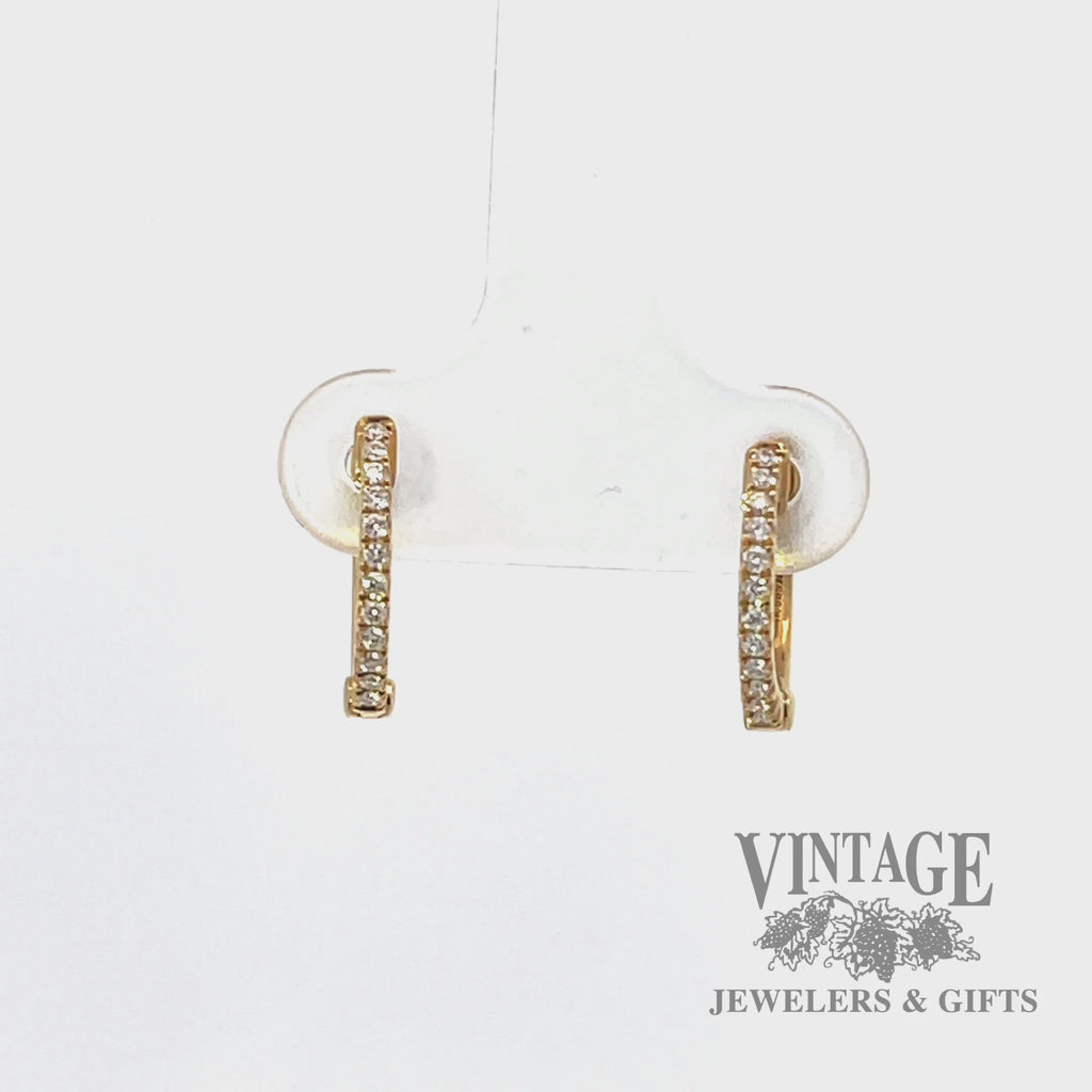 Video 14k gold round huggie diamond earrings