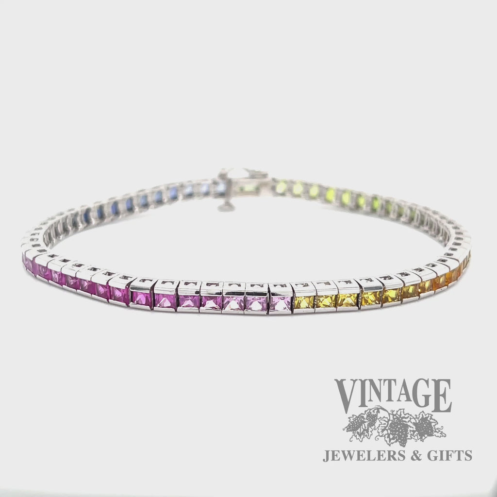 Rainbow gemstone 10k white gold bracelet video