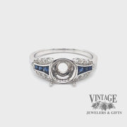 Scalloped lace diamond and sapphire 14kw gold ring video