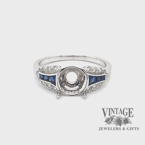 Scalloped lace diamond and sapphire 14kw gold ring video