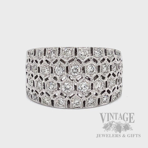 Diamond .90 CTW Honeycomb 14K White Gold Wide Band Ring Video