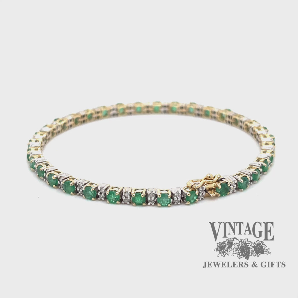 Natural emerald and diamond 14k gold 7” line bracelet video